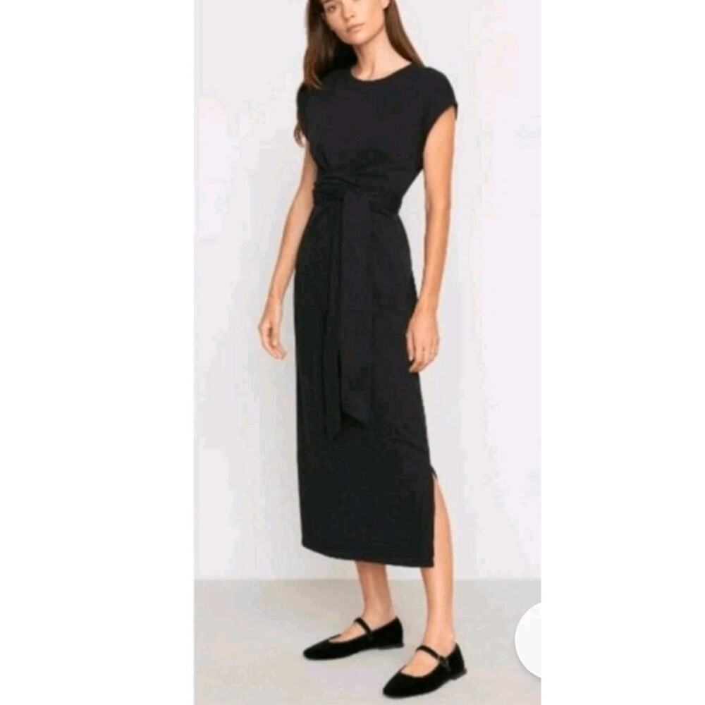 Modern Citizen Fei Tie Front Organic Cotton Black Midi Knit Dress Women Small